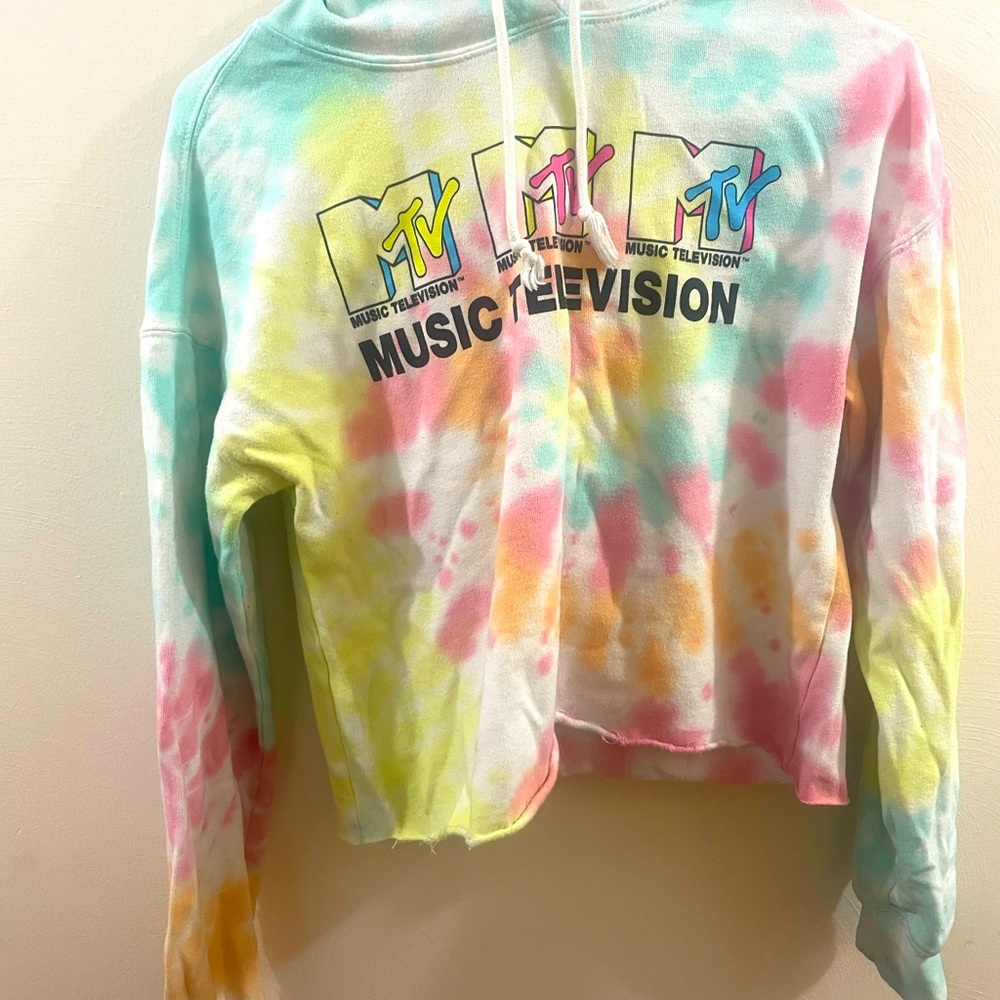 MTV Tie Dye Cropped Hoodie, Small